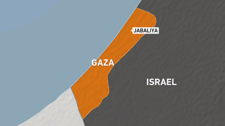 A map that shows Jabalia on the Gaza strip.
